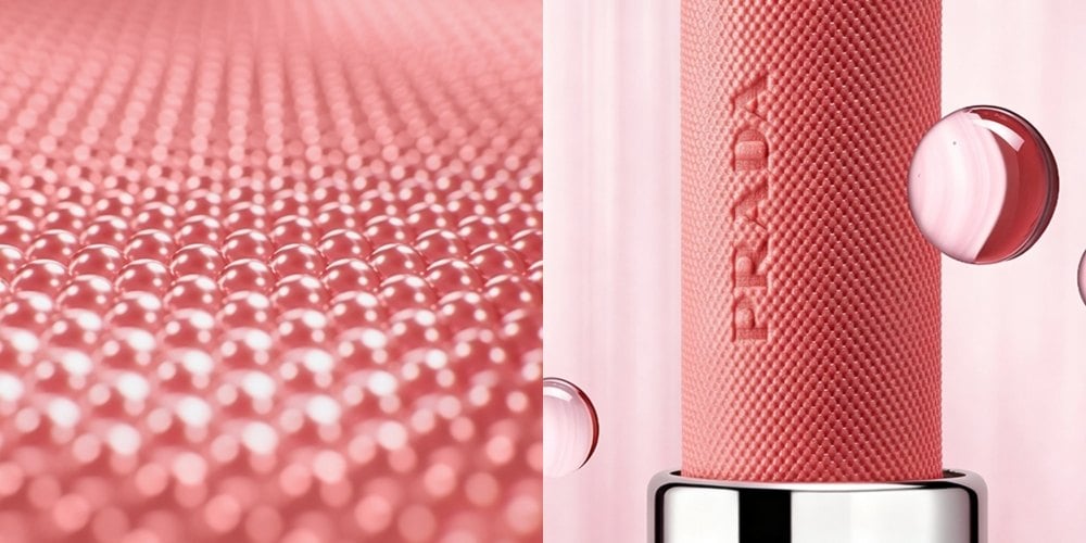Prada Light Glowing Lipcolor Range Texture Swatches on a Neutral Background